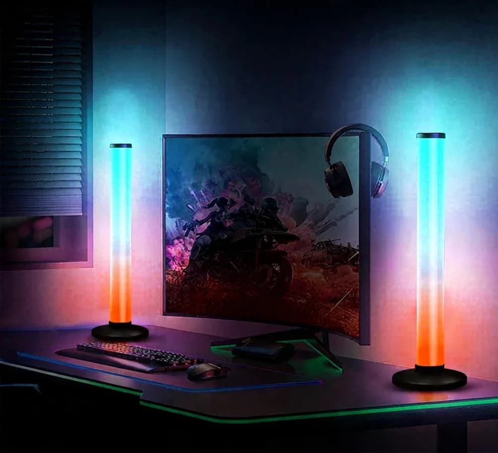 360 grādu RGB skaņai reaģējoša galda lampa ar lietotnes un tālvadības pults vadību