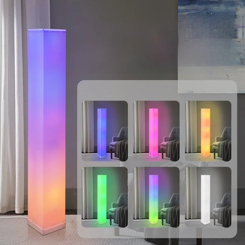 Kvadrātveida grīdas lampa ar tālvadības pulti, LED ambientā gaisma viesistabai