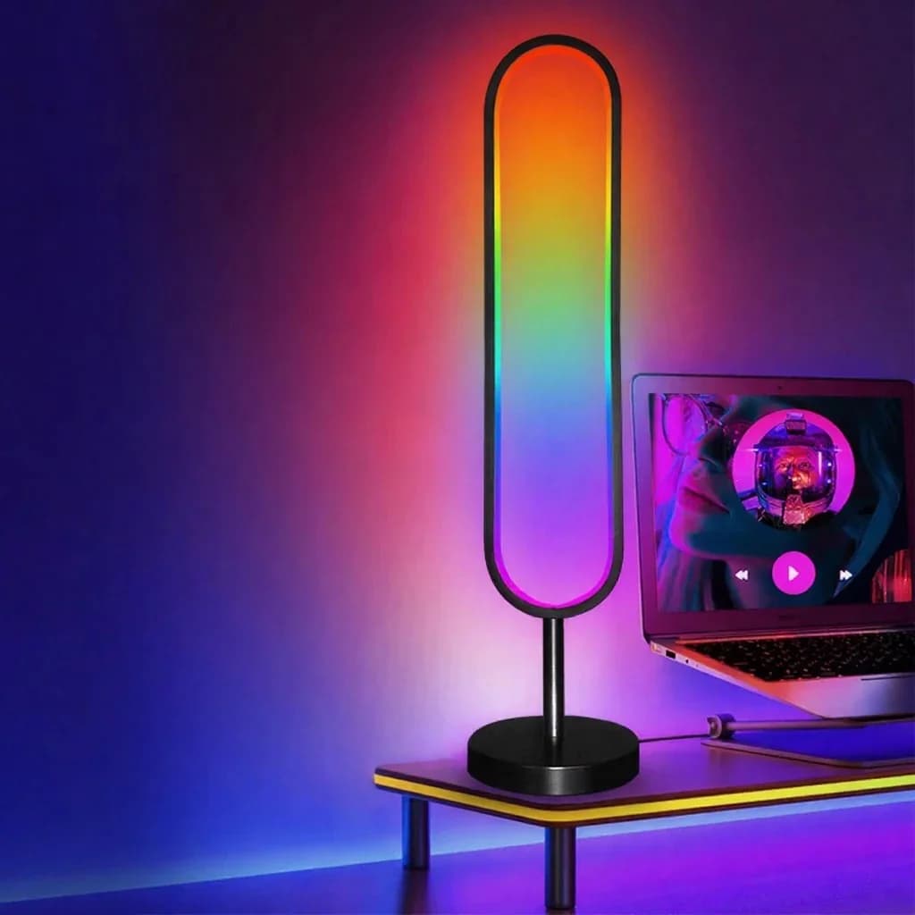 U-veida RGB grīdas lampa ar skaņas reakciju un lietotnes vadību