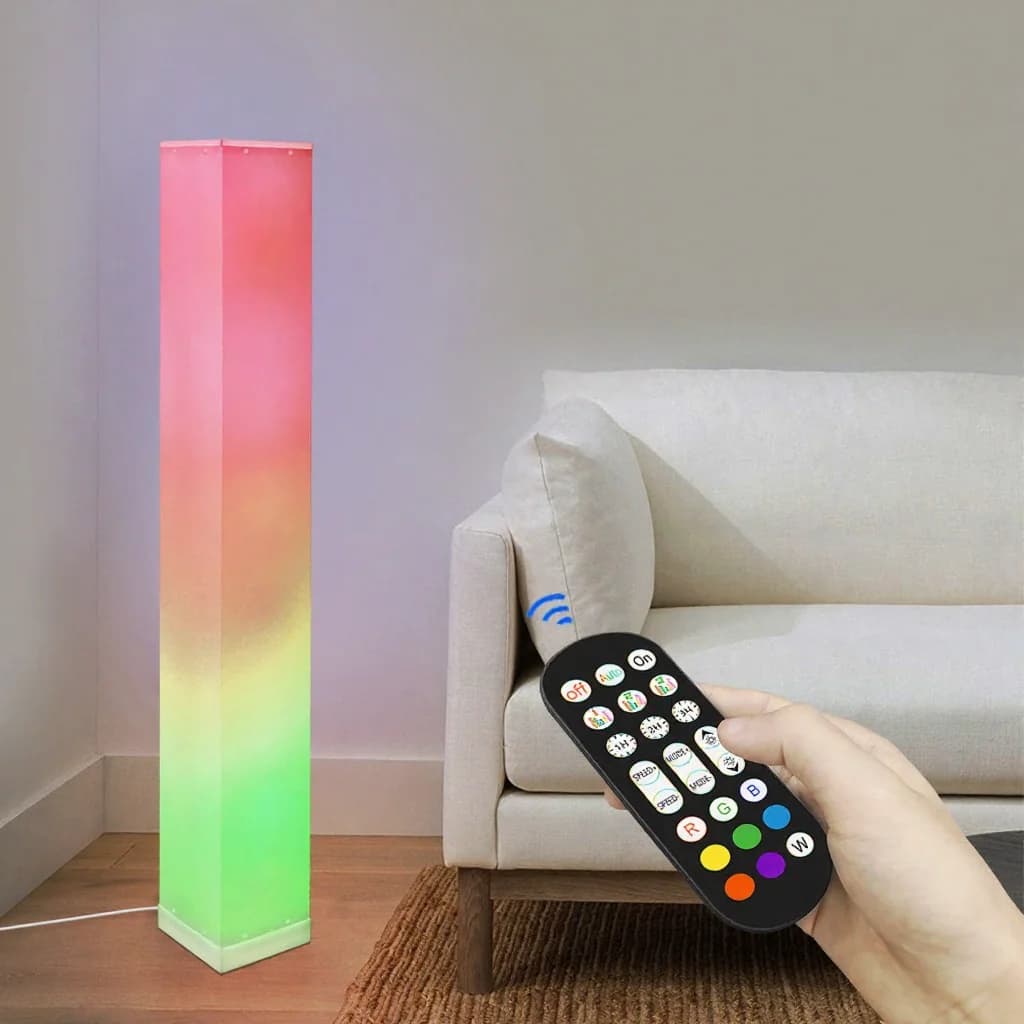 Kvadrātveida grīdas lampa ar tālvadības pulti, LED ambientā gaisma viesistabai
