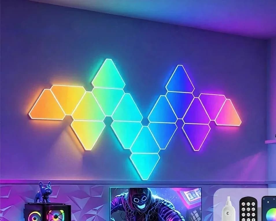 Viedais trīsstūra LED sienas gaismekļu komplekts RGB ambientajam gaming dekoram
