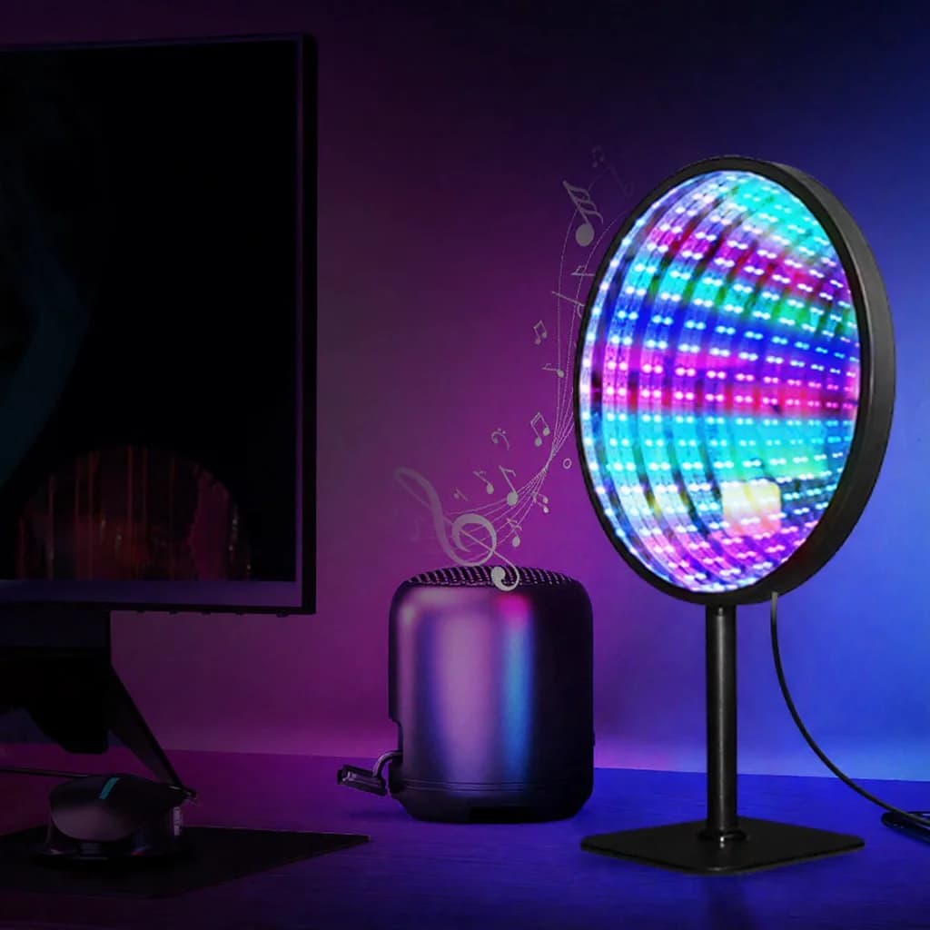 Apaļa akrila bezgalības spogulis 3D bezdibeņa gaisma USB RGB atmosfēras lampa