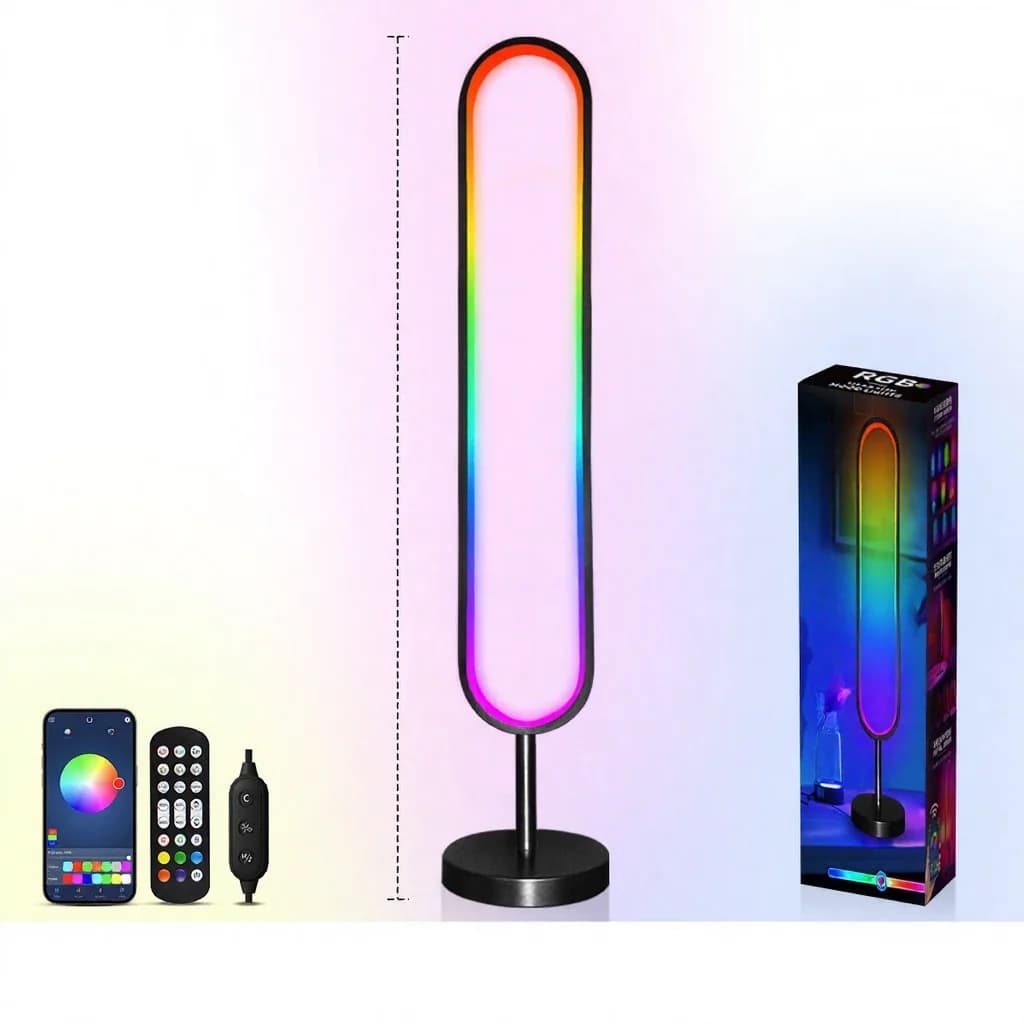 U-veida RGB grīdas lampa ar skaņas reakciju un lietotnes vadību