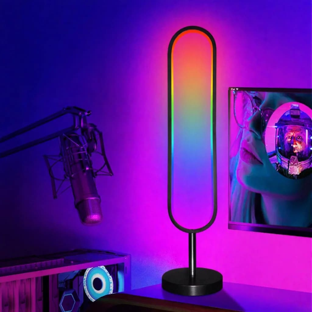U-veida RGB grīdas lampa ar skaņas reakciju un lietotnes vadību