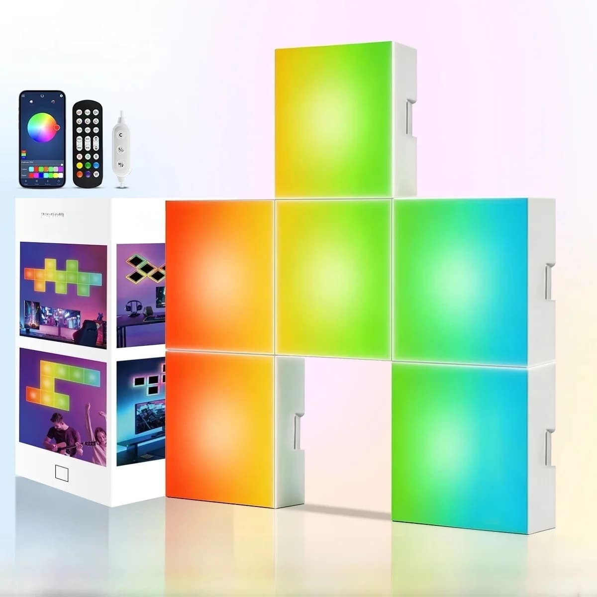 Kvadrātveida RGB mūzikas sinhronizācijas gaismas paneļi sienas atmosfēras lampai