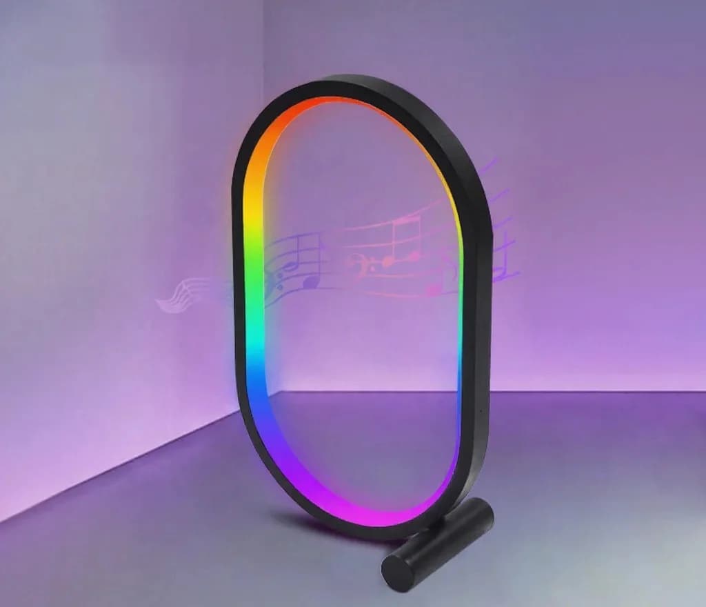 RGB galda lampa ar mūzikas sinhronizāciju, lietotnes vadību un skaņas reakciju