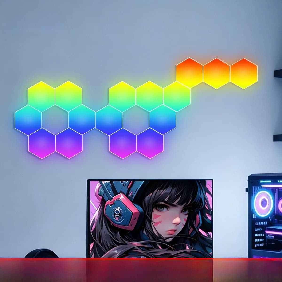 RGB sešstūra skaņas reakcijas gaismas paneļi ar lietotnes vadību