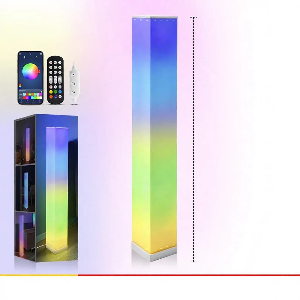 Kvadrātveida grīdas lampa ar tālvadības pulti, LED ambientā gaisma viesistabai