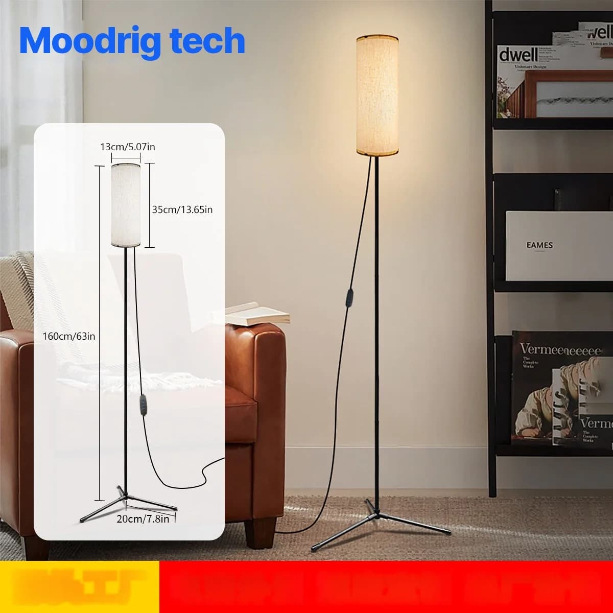LED grīdas lampa ar auduma abažūru, aptumšojama trīskrāsu gaisma
