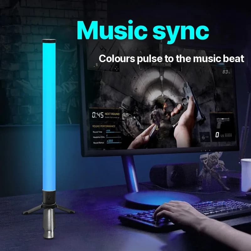 LED tripodveida atmosfēras lampa ar mūzikas sinhronizāciju un RGB efektiem