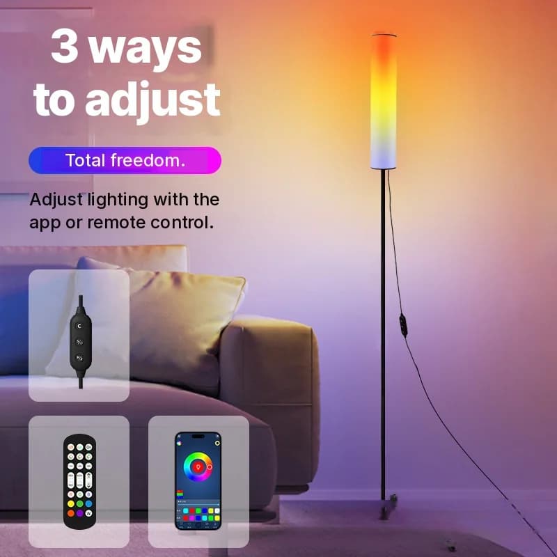 RGB LED statīva grīdas lampa ar tālvadības pulti guļamistabai un viesistabai