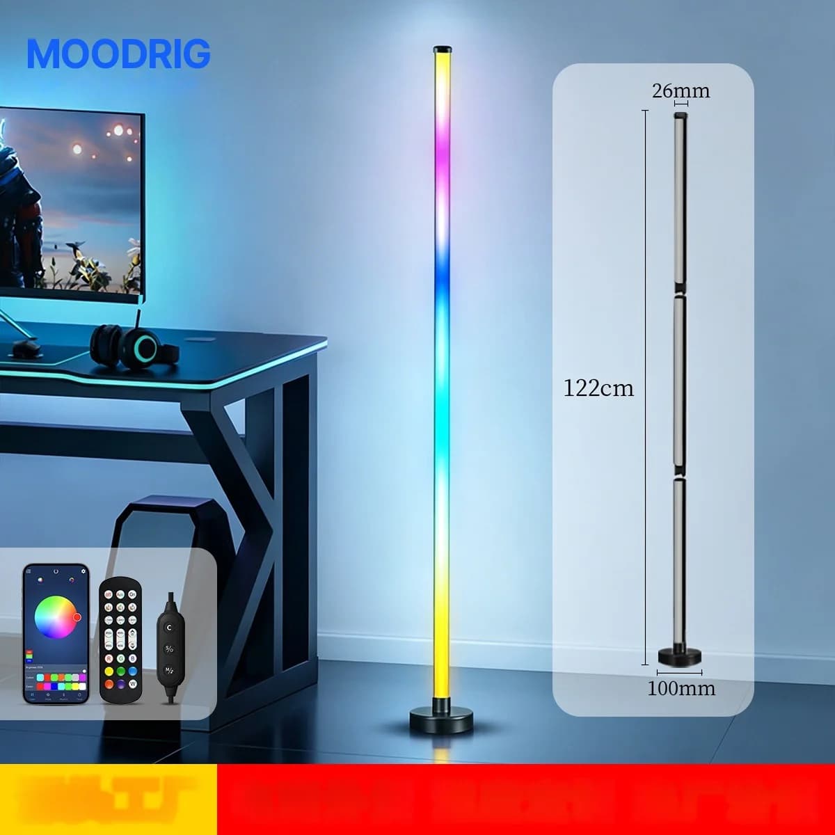 RGB LED stūra grīdas lampa ar mūzikas sinhronizāciju, lietotnes un tālvadības pults vadību