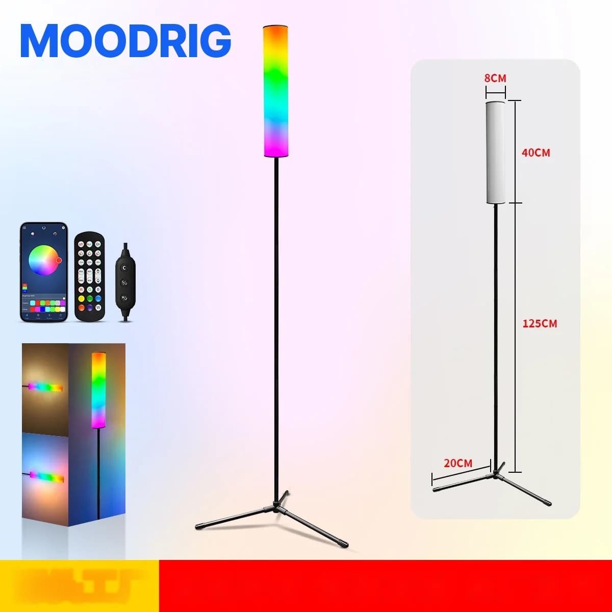 RGB LED statīva grīdas lampa ar tālvadības pulti guļamistabai un viesistabai