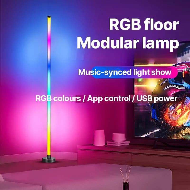 RGB LED stūra grīdas lampa ar mūzikas sinhronizāciju, lietotnes un tālvadības pults vadību