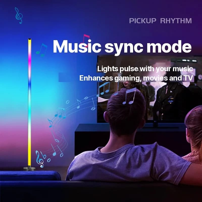 RGB LED stūra grīdas lampa ar mūzikas sinhronizāciju, lietotnes un tālvadības pults vadību