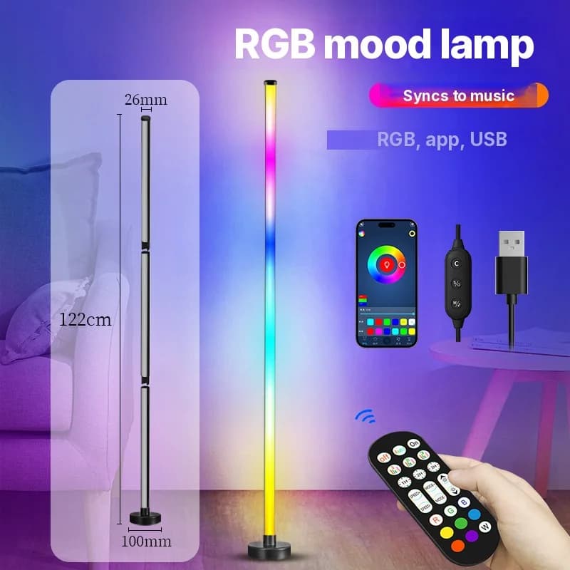 RGB krāsu mainīga stāvlampa ar mūzikas sinhronizāciju un lietotnes vadību