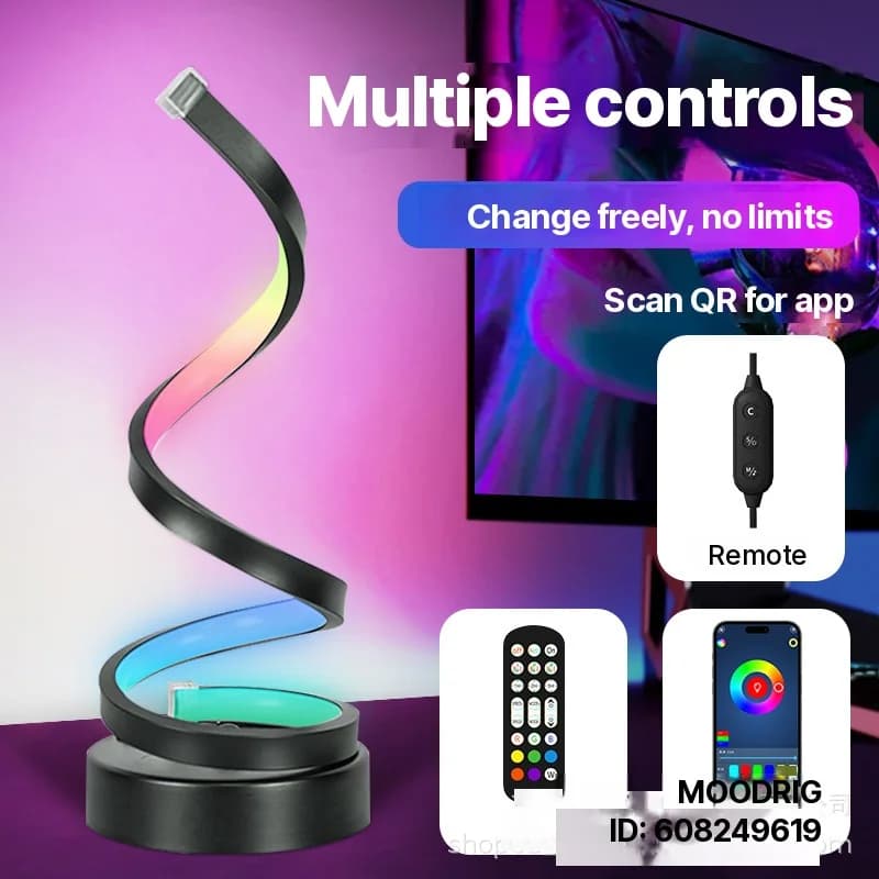 Spirālveida RGB atmosfēras lampa ar skaņas reakciju un lietotnes vadību