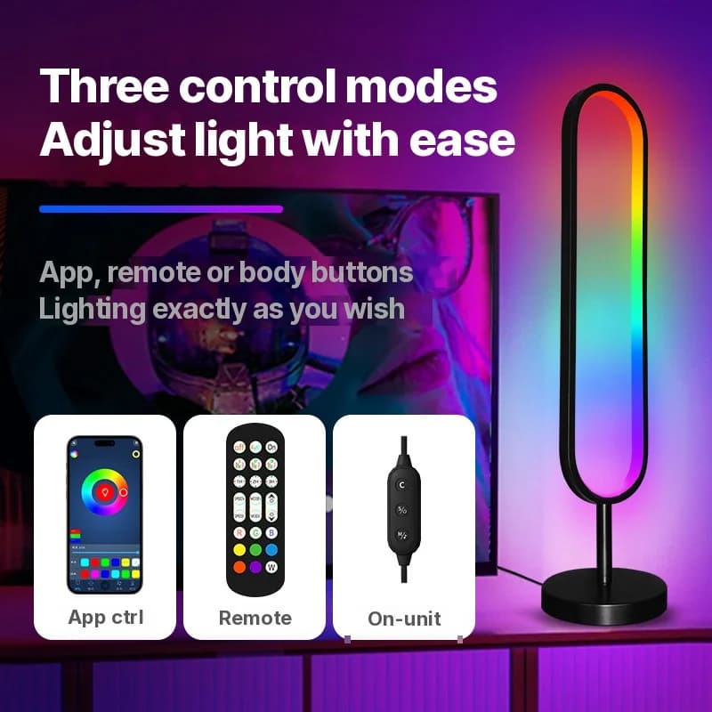 U-veida RGB grīdas lampa ar skaņas reakciju un lietotnes vadību